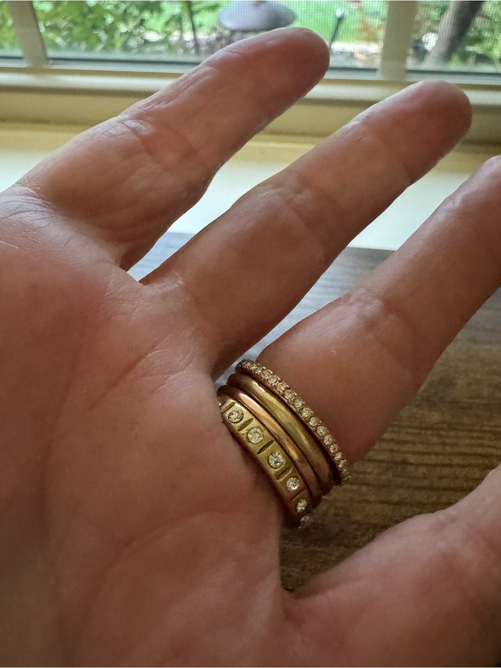 Vintage Gold & Rose Gold Rhinestone Stacking Rings Set - Size 7 - Picture 2 of 8